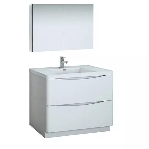 Fresca Tuscany 39.5"W White Vanity with Acrylic Top & Integrated Bowl - Modern Bathroom Design 1 Fresca Tuscany 39.5"W White Vanity with Acrylic Top & Integrated Bowl - Modern Bathroom Design