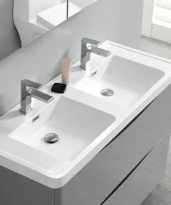 Fresca Tuscany 47"W Modern Bathroom Vanity with Glossy Gray Finish, White Acrylic Top & Integrated Rectangular Bowls, Includes Medicine Cabinet -Tuscany Shop FVN9148GRG D 4