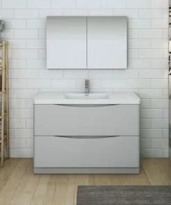 Fresca Tuscany 47"W Modern Bathroom Vanity with Glossy Gray Finish, White Acrylic Top, Integrated Rectangular Bowl & Medicine Cabinet -Tuscany Shop FVN9148GRG 2