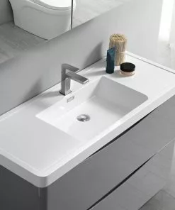 Fresca Tuscany 47"W Modern Bathroom Vanity with Glossy Gray Finish, White Acrylic Top, Integrated Rectangular Bowl & Medicine Cabinet -Tuscany Shop FVN9148GRG 4