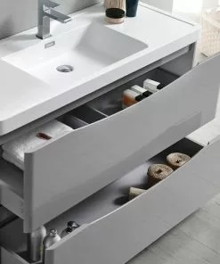 Fresca Tuscany 47"W Modern Bathroom Vanity with Glossy Gray Finish, White Acrylic Top, Integrated Rectangular Bowl & Medicine Cabinet -Tuscany Shop FVN9148GRG 5