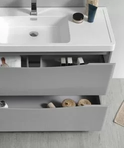 Fresca Tuscany 47"W Modern Bathroom Vanity with Glossy Gray Finish, White Acrylic Top, Integrated Rectangular Bowl & Medicine Cabinet -Tuscany Shop FVN9148GRG 6