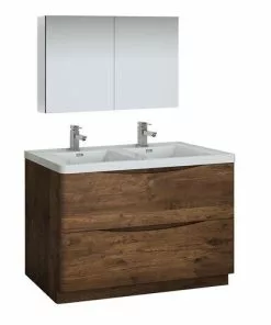 Fresca Tuscany 47"W Rosewood Vanity with White Acrylic Top & Integrated Bowls, Includes Medicine Cabinet