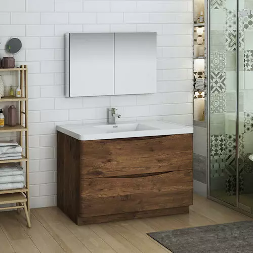 Fresca Tuscany 47"W Rosewood Vanity with White Acrylic Top & Integrated Rectangular Bowl, Includes Medicine Cabinet 2 Fresca Tuscany 47"W Rosewood Vanity with White Acrylic Top & Integrated Rectangular Bowl, Includes Medicine Cabinet - Image 2