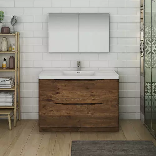 Fresca Tuscany 47"W Rosewood Vanity with White Acrylic Top & Integrated Rectangular Bowl, Includes Medicine Cabinet 3 Fresca Tuscany 47"W Rosewood Vanity with White Acrylic Top & Integrated Rectangular Bowl, Includes Medicine Cabinet - Image 3