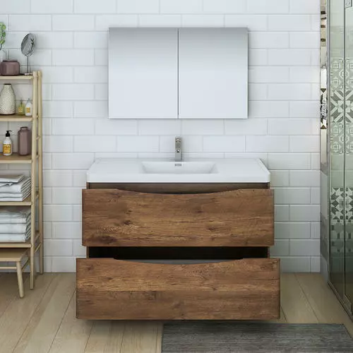 Fresca Tuscany 47"W Rosewood Vanity with White Acrylic Top & Integrated Rectangular Bowl, Includes Medicine Cabinet 4 Fresca Tuscany 47"W Rosewood Vanity with White Acrylic Top & Integrated Rectangular Bowl, Includes Medicine Cabinet - Image 4