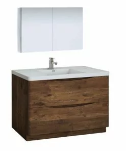 Fresca Tuscany 47"W Rosewood Vanity with White Acrylic Top & Integrated Rectangular Bowl, Includes Medicine Cabinet