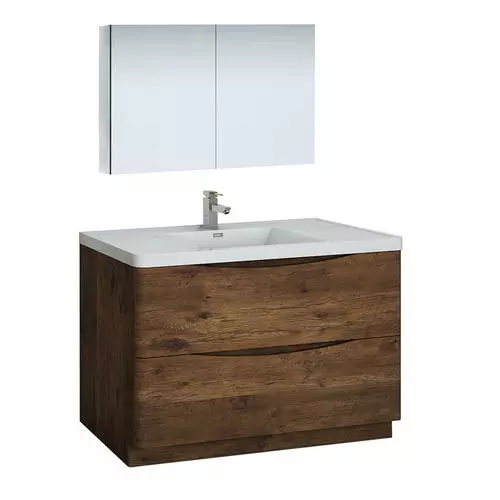 Fresca Tuscany 47"W Rosewood Vanity with White Acrylic Top & Integrated Rectangular Bowl, Includes Medicine Cabinet 1 Fresca Tuscany 47"W Rosewood Vanity with White Acrylic Top & Integrated Rectangular Bowl, Includes Medicine Cabinet