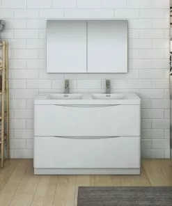 Fresca Tuscany 47"W Glossy White Bathroom Vanity with Acrylic Top & Medicine Cabinet -Tuscany Shop FVN9148WH D 2