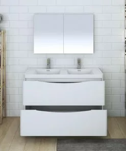 Fresca Tuscany 47"W Glossy White Bathroom Vanity with Acrylic Top & Medicine Cabinet -Tuscany Shop FVN9148WH D 3