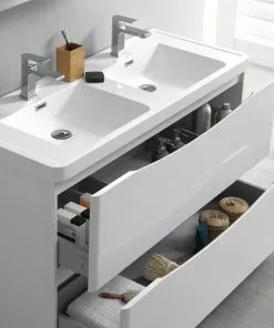 Fresca Tuscany 47"W Glossy White Bathroom Vanity with Acrylic Top & Medicine Cabinet -Tuscany Shop FVN9148WH D 5