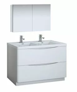 Fresca Tuscany 47"W Glossy White Bathroom Vanity with Acrylic Top & Medicine Cabinet