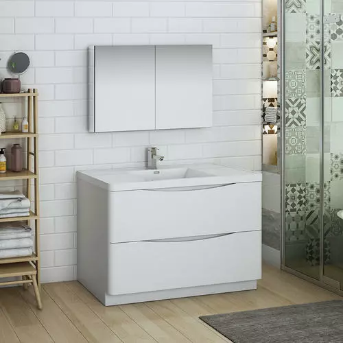 Fresca Tuscany 47"W x 19"D Glossy White Bathroom Vanity Set with Acrylic Top & Integrated Rectangular Bowl 2 Fresca Tuscany 47"W x 19"D Glossy White Bathroom Vanity Set with Acrylic Top & Integrated Rectangular Bowl - Image 2