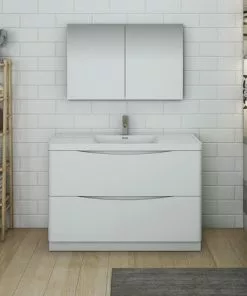 Fresca Tuscany 47"W x 19"D Glossy White Bathroom Vanity Set with Acrylic Top & Integrated Rectangular Bowl 10 Fresca Tuscany 47"W x 19"D Glossy White Bathroom Vanity Set with Acrylic Top & Integrated Rectangular Bowl -Tuscany Shop FVN9148WH 2