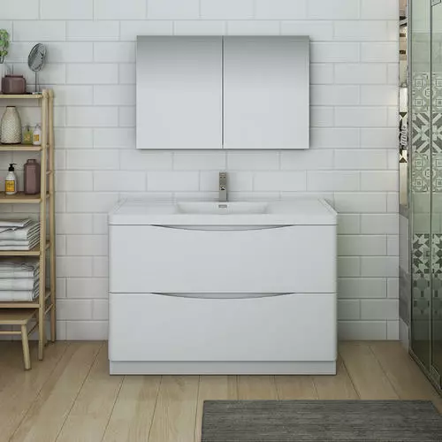 Fresca Tuscany 47"W x 19"D Glossy White Bathroom Vanity Set with Acrylic Top & Integrated Rectangular Bowl 3 Fresca Tuscany 47"W x 19"D Glossy White Bathroom Vanity Set with Acrylic Top & Integrated Rectangular Bowl - Image 3