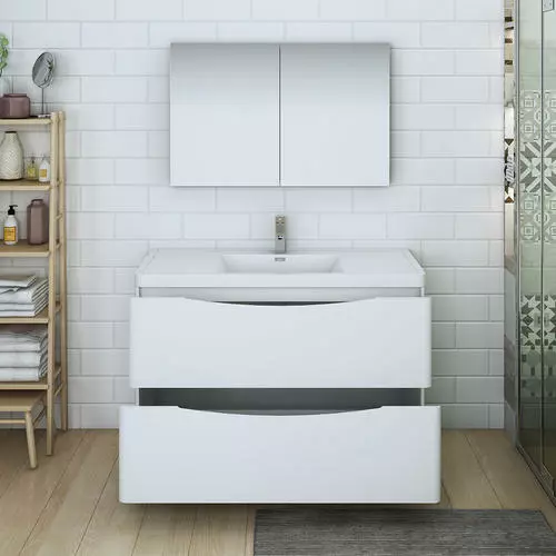 Fresca Tuscany 47"W x 19"D Glossy White Bathroom Vanity Set with Acrylic Top & Integrated Rectangular Bowl 4 Fresca Tuscany 47"W x 19"D Glossy White Bathroom Vanity Set with Acrylic Top & Integrated Rectangular Bowl - Image 4