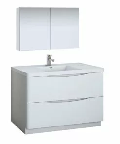 Fresca Tuscany 47"W x 19"D Glossy White Bathroom Vanity Set with Acrylic Top & Integrated Rectangular Bowl