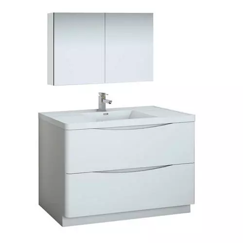 Fresca Tuscany 47"W x 19"D Glossy White Bathroom Vanity Set with Acrylic Top & Integrated Rectangular Bowl 1 Fresca Tuscany 47"W x 19"D Glossy White Bathroom Vanity Set with Acrylic Top & Integrated Rectangular Bowl