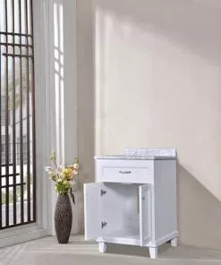 Tuscany Addison 24"W x 22"D White Bathroom Vanity with Carrara Marble Top & Oval Undermount Bowl -Tuscany Shop S15602 24W VA 1