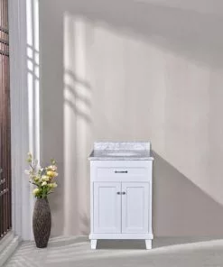 Tuscany Addison 24"W x 22"D White Bathroom Vanity with Carrara Marble Top & Oval Undermount Bowl -Tuscany Shop S15602 24W VA front