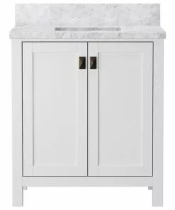 Tuscany® Rio 30"W X 22"D White Vanity with White Carrara Marble Top & Rectangular Undermount Bowl