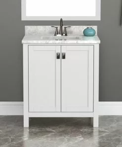 Tuscany® Rio 30"W X 22"D White Vanity with White Carrara Marble Top & Rectangular Undermount Bowl -Tuscany Shop TUSCANYRIO30WHITEINSCENE