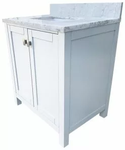 Tuscany® Rio 30"W X 22"D White Vanity with White Carrara Marble Top & Rectangular Undermount Bowl -Tuscany Shop TUSCANYRIO30WHITERIGHT