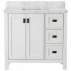 Tuscany® Rio 36"W x 22"D White Vanity with White Carrara Marble Top & Rectangular Undermount Bowl - Elegant Bathroom Storage Solution