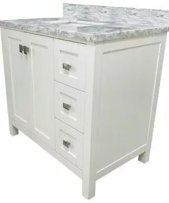 Tuscany® Rio 36"W x 22"D White Vanity with White Carrara Marble Top & Rectangular Undermount Bowl - Elegant Bathroom Storage Solution -Tuscany Shop TUSCANYRIO36WHITERIGHT