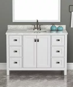 Tuscany® Rio 48"W X 22"D White Vanity with White Carrara Marble Top & Rectangular Undermount Bowl -Tuscany Shop TUSCANYRIO48WHITEINSCENE