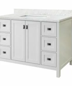 Tuscany® Rio 48"W X 22"D White Vanity with White Carrara Marble Top & Rectangular Undermount Bowl -Tuscany Shop TUSCANYRIO48WHITERIGHT