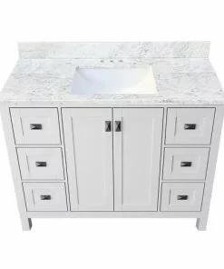 Tuscany® Rio 48"W X 22"D White Vanity with White Carrara Marble Top & Rectangular Undermount Bowl -Tuscany Shop TUSCANYRIO48WHITETOP