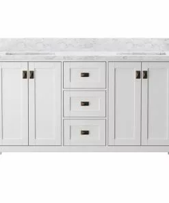 Tuscany Rio 60"W White Vanity with Carrara Marble Top & Rectangular Undermount Bowls