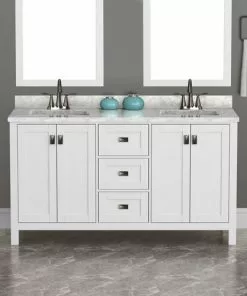 Tuscany Rio 60"W White Vanity with Carrara Marble Top & Rectangular Undermount Bowls -Tuscany Shop TUSCANYRIO60WHITEINSCENE
