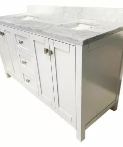 Tuscany Rio 60"W White Vanity with Carrara Marble Top & Rectangular Undermount Bowls -Tuscany Shop TUSCANYRIO60WHITERIGHT