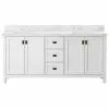 Tuscany® Rio 72"W x 22"D White Vanity with White Carrara Marble Top & Rectangular Undermount Bowls