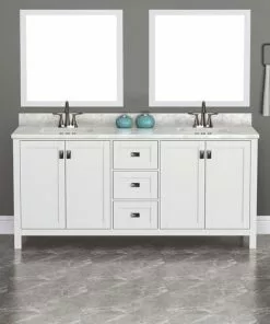 Tuscany® Rio 72"W x 22"D White Vanity with White Carrara Marble Top & Rectangular Undermount Bowls -Tuscany Shop TUSCANYRIO72WHITEINSCENE