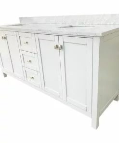 Tuscany® Rio 72"W x 22"D White Vanity with White Carrara Marble Top & Rectangular Undermount Bowls -Tuscany Shop TUSCANYRIO72WHITERIGHT