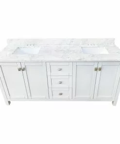 Tuscany® Rio 72"W x 22"D White Vanity with White Carrara Marble Top & Rectangular Undermount Bowls -Tuscany Shop TUSCANYRIO72WHITETOP