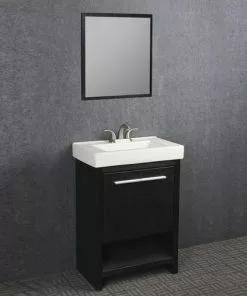 Tuscany® Verona 24"W X 14"D Black Vanity with White Ceramic Top & Integrated Bowl - Modern Bathroom Vanity Set with Mirror -Tuscany Shop YG2414BL 2D2
