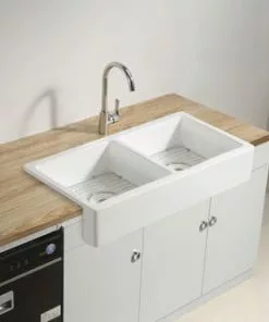 Tuscany® Farmhouse/Apron Front White Ceramic Double Bowl Kitchen Sink | Durable & Stylish Design -Tuscany Shop alt1