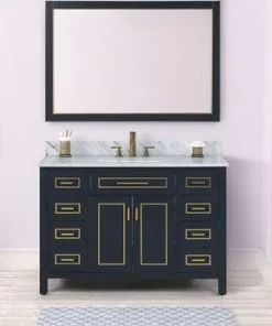 Tuscany® Tirana 48"W Blue Vanity with Carrara Marble Top & Rectangular Undermount Bowl -Tuscany Shop tirana48bluescenefront