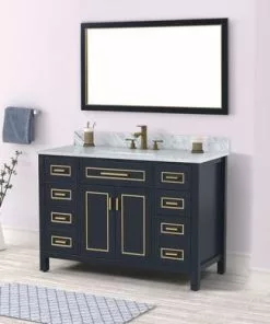 Tuscany® Tirana 48"W Blue Vanity with Carrara Marble Top & Rectangular Undermount Bowl -Tuscany Shop tirana48bluesceneleft