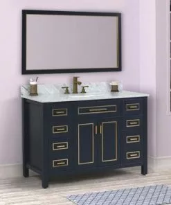 Tuscany® Tirana 48"W Blue Vanity with Carrara Marble Top & Rectangular Undermount Bowl -Tuscany Shop tirana48bluesceneright5