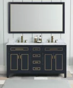 Tuscany® Tirana 60"W Blue Vanity with Carrara Marble Top & Rectangular Undermount Bowls -Tuscany Shop tirana60bluescenefront