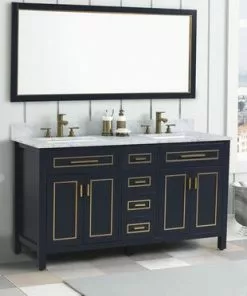 Tuscany® Tirana 60"W Blue Vanity with Carrara Marble Top & Rectangular Undermount Bowls -Tuscany Shop tirana60bluesceneright