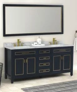 Tuscany® Tirana 72"W Blue Vanity with Carrara Marble Top & Rectangular Undermount Bowls - Modern Bathroom Vanity -Tuscany Shop tirana72bluesceneright